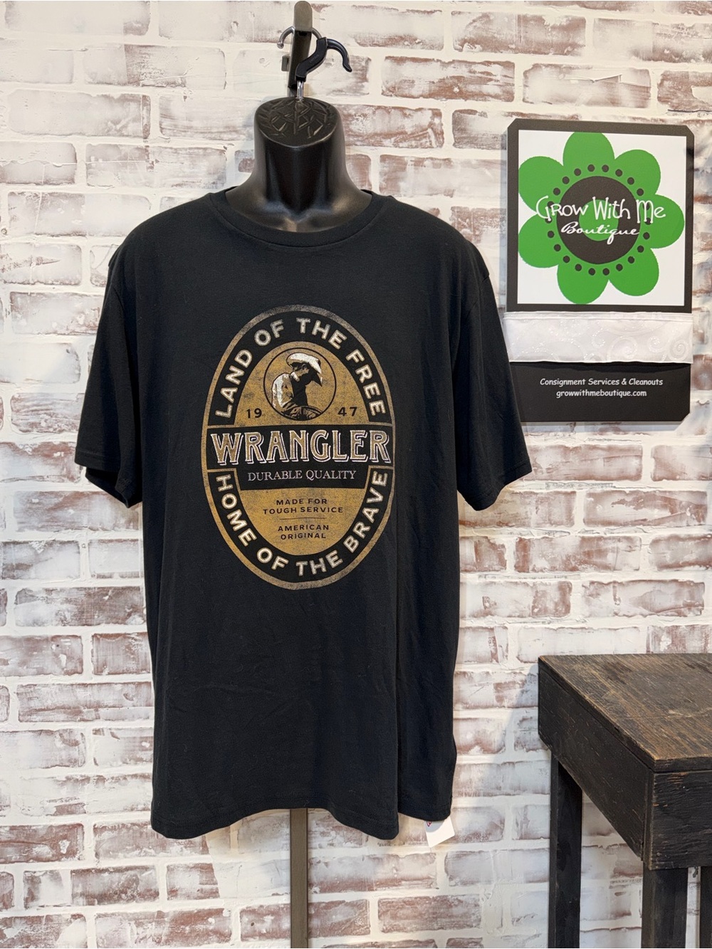 Wrangler Black Graphic 'Land of the Free' Short Sleeve Tee